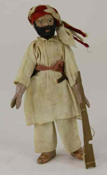SCHOENHUT SAFARI ARAB CHIEFTAIN FIGURE Cloth dressed wood jointed with