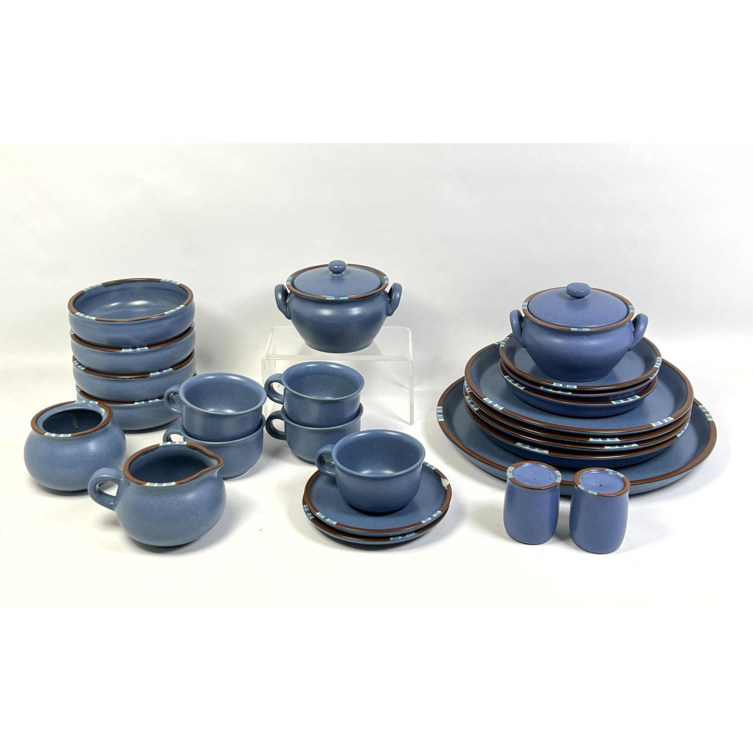 DANSK Blue Dinnerware Colored Trim Condition Missing sugar lid Edge