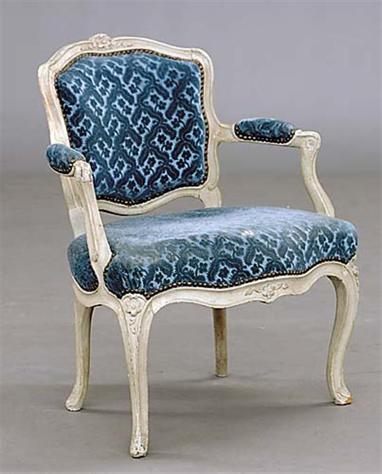 Louis XV style painted fauteuil mid 19th centurycarved molded frame