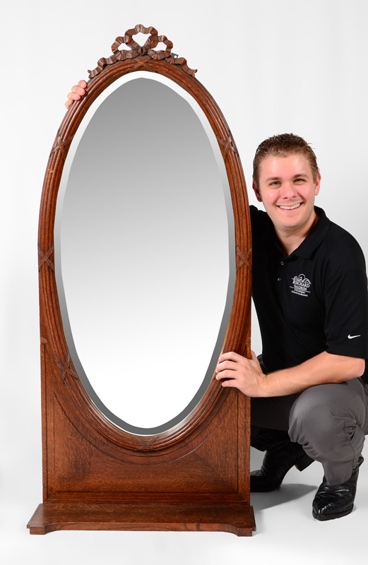 CARVED HALL MIRROR WITH SHELF Carved ribbon crest and carved