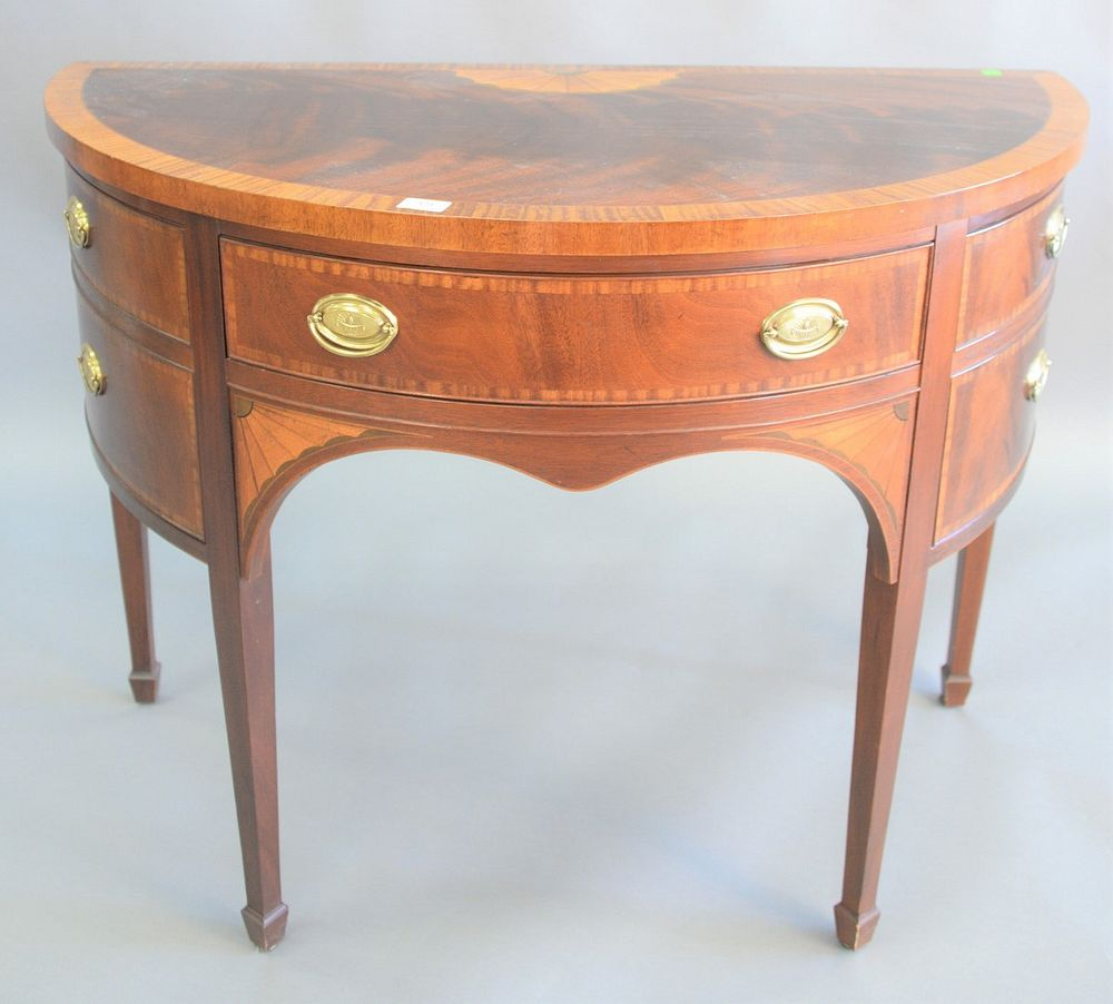 Baker mahogany half round server with inlaid top over two