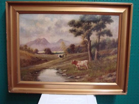 M Zampella Italian early 20th century COWS BY STREAM oil