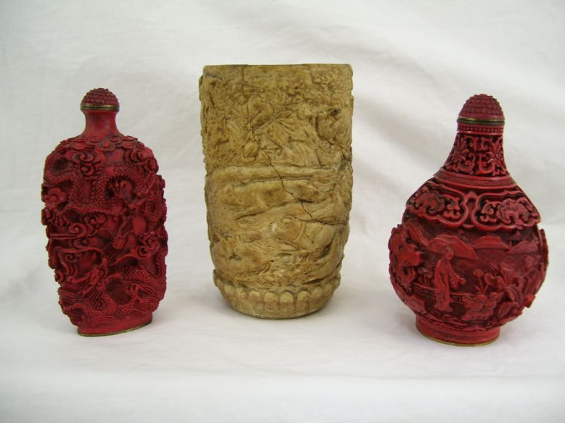 Carved Cinnabar Soapstone Lot Lot includes 1 Soapstone tumbler with