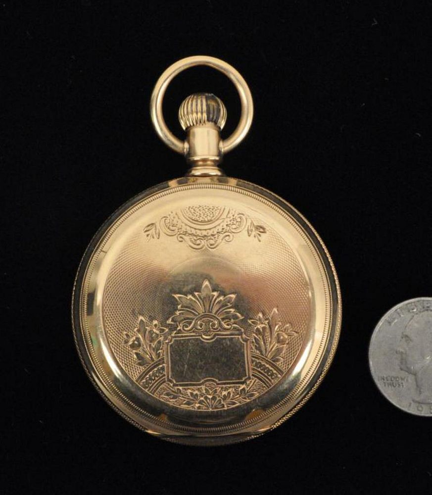 Elgin 14K Gold Engraved Hunter Case Pocket Watch dial and