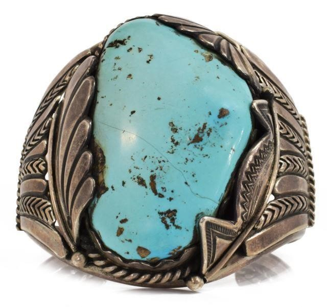 Native American sterling silver cuff bracelet Fred Thompson Navajo 1921