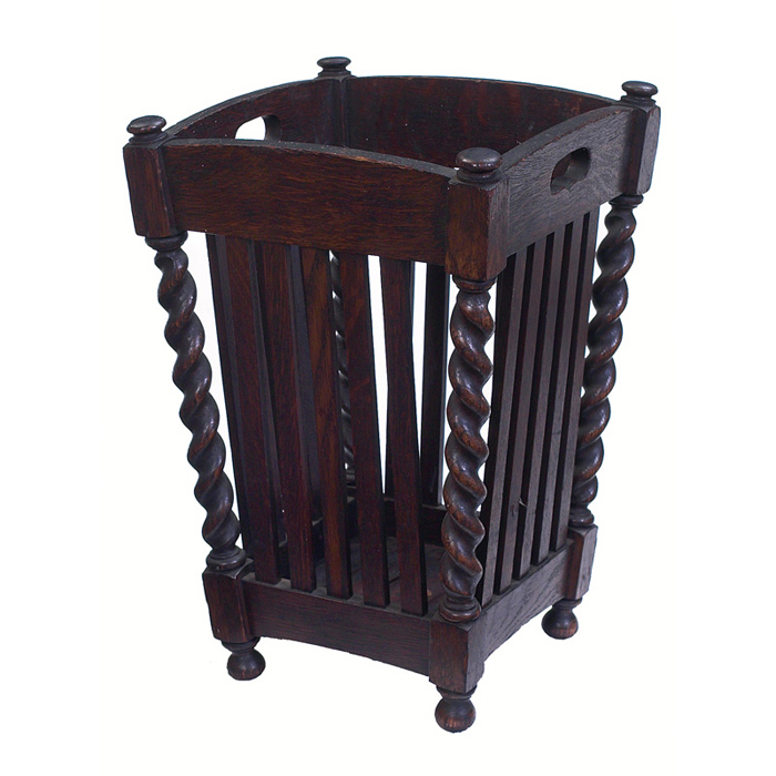 Stickley Brothers wastebasket arched rails over five vertical slats to