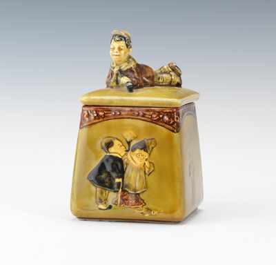 A Majolica Lidded Tobacco Jar Ceramic with high gloss polychrome