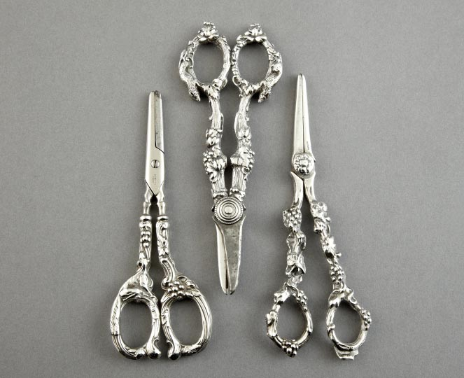 Trio of Sterling and Silverplate Vintage Grape Shears comprised of