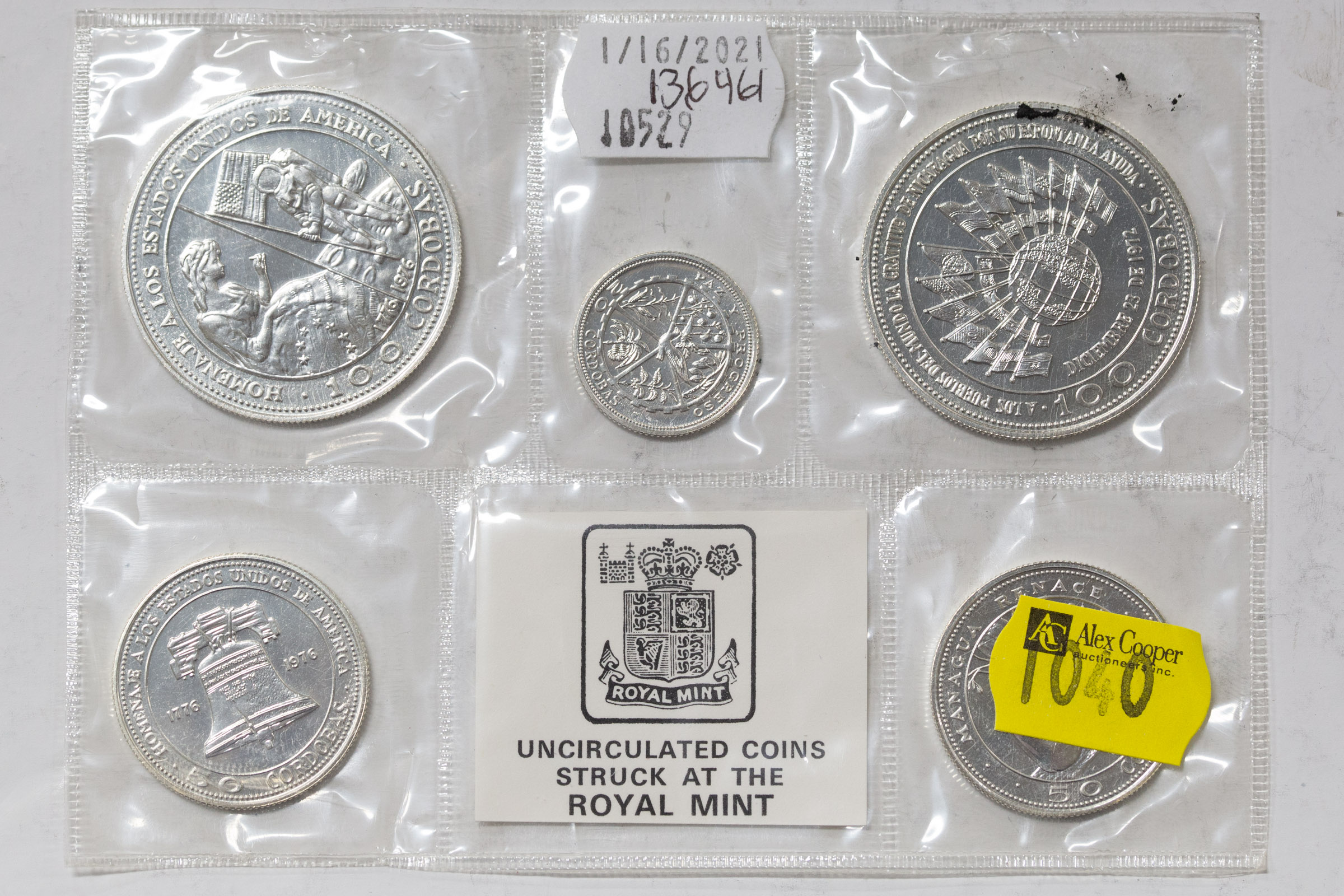SILVER 5 COIN MINT SET 1975 NICARAGUA Two 100 Cordobas