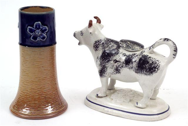 19th CENTURY STAFFORDSHIRE COW CREAMER the body painted in black