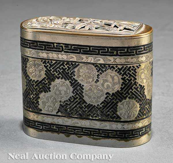 A Chinese Enameled Paktong Box late 19th early 20th c