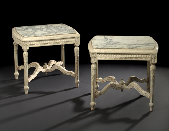 Pair of Louis XVI Style Carved and Cream Painted Beechwood