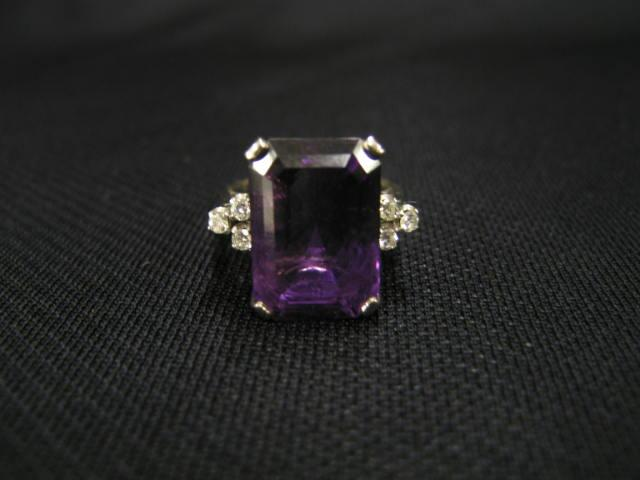 Amethyst Diamond Ring deep rich 20 carat rectangular gem with