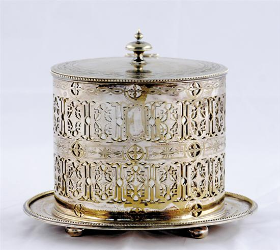 English silverplate biscuit box late 19th century oval hinged cover