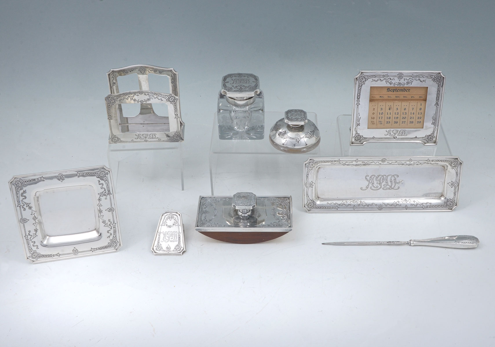 8 PC GORHAM STERLING SILVER DESK SET Approx 11 03