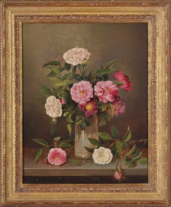 ATTRIBUTED TO EDOUARD KLIEBER STILL LIFE WITH PINK ROSES Oil