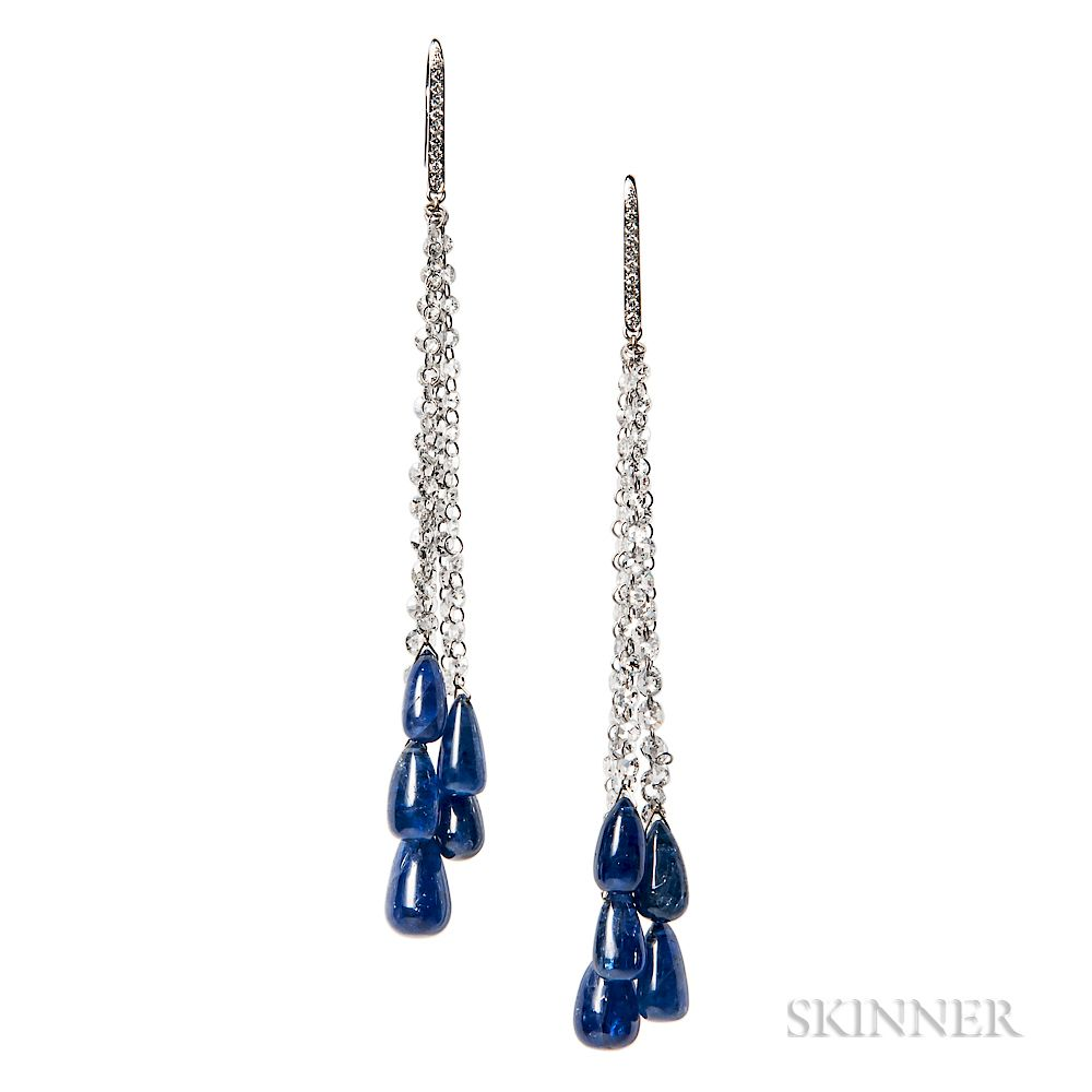 18kt White Gold Sapphire and Diamond Earrings 18kt White Gold
