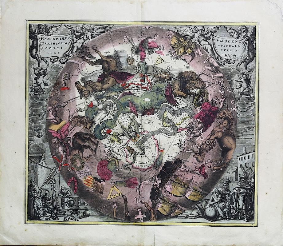 Colorful Celestial Charts by Andreas Cellarius Haemisphaerium Scenographicum Australe Coeli