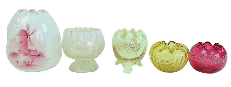 Five 5 Collectible Art Glass Rose Bowls Five 5 Collectible