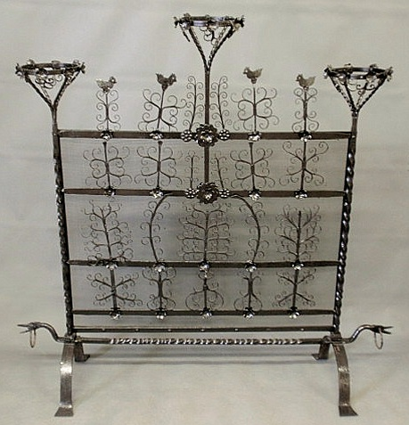 Ornate wrought iron fireplace screen early 20th c in the