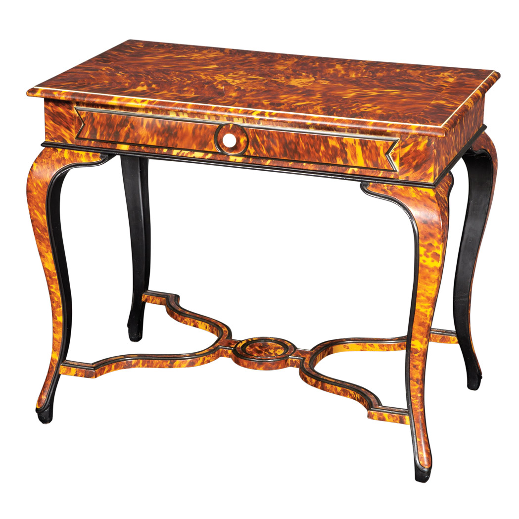 Faux Tortoise Shell and Ebonized Center Table The rectangular top