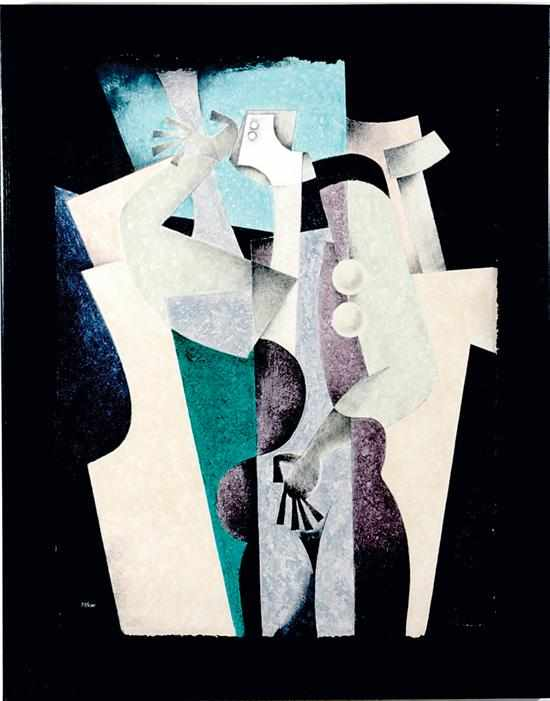Bryon Galvez Mexico b 1940 ABSTRACT FIGURE mixed media framed