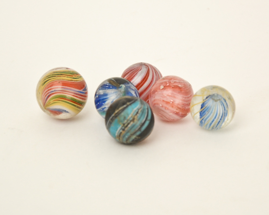 Lot of 6 19th C Hand Made Marbles Inlcuding Swirls