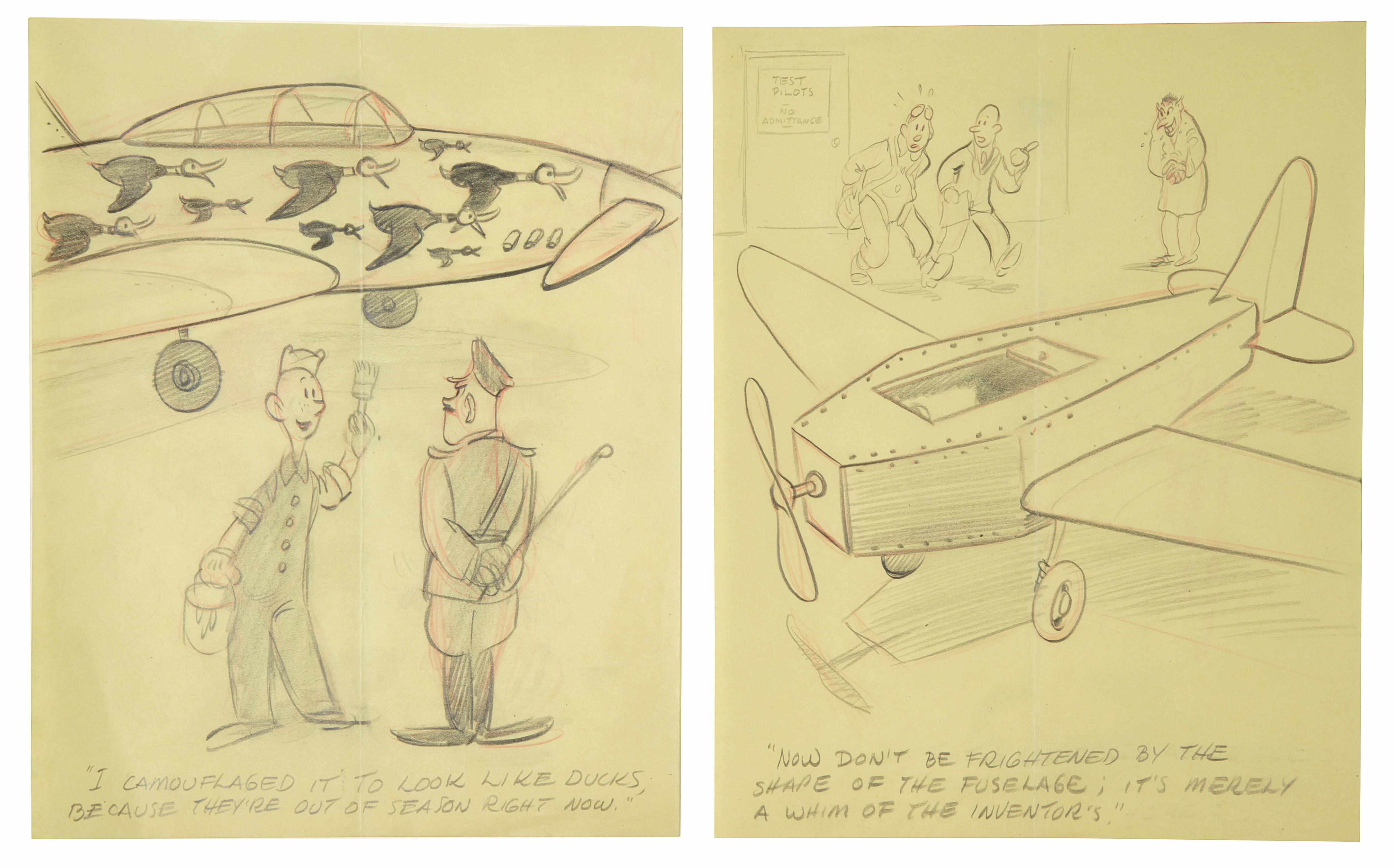 Animation Art Two Carl Barks cartoon drawings Graphite and red