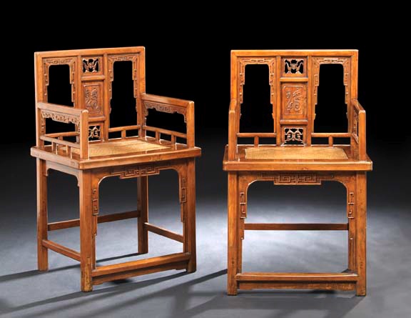 Pair of Chinese Ju Mu Armchairs 19th century each with