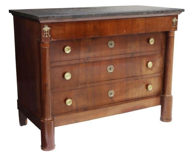 French Empire style marble top mahogany commode mid 19th c
