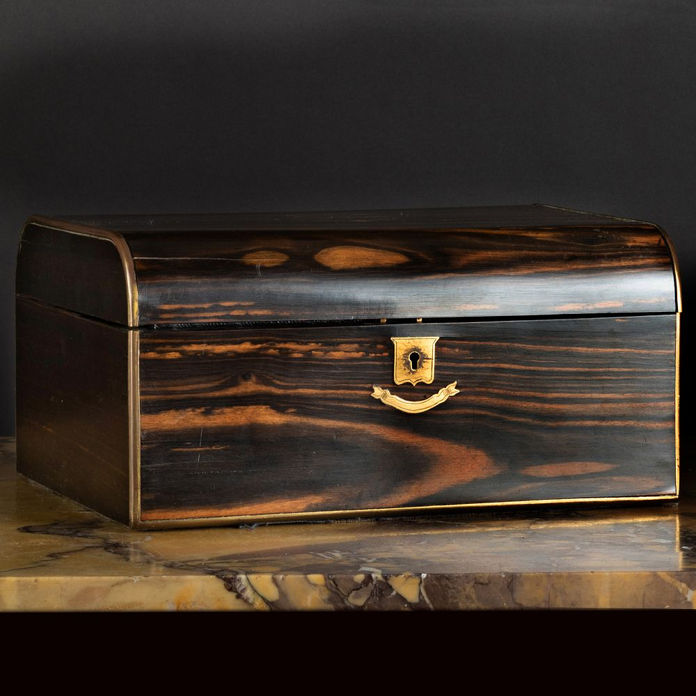 Early Victorian Brass Mounted Calamander Jewelry Box Fitted with two