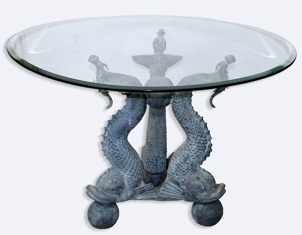Italian Bronze Old World Dolphin Sculpture Table Early to Mid