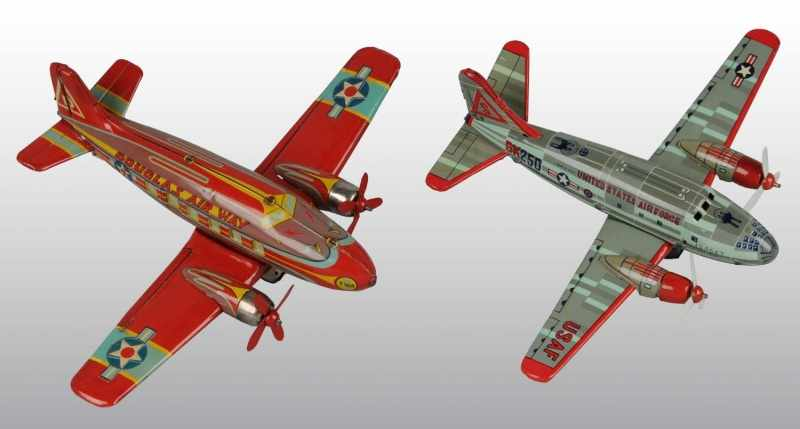 Lot of 2 Tin Litho Airplane Friction Toys Description Japanese