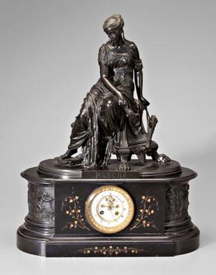 Bronze mounted clock 16 1 2 in bronze pediment of
