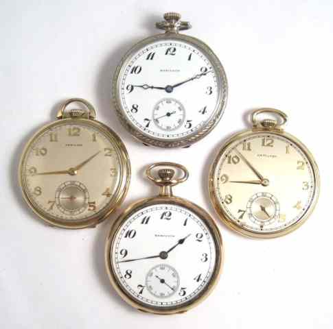 FOUR HAMILTON OPENFACE POCKET WATCHES 1 model 1 grade 917