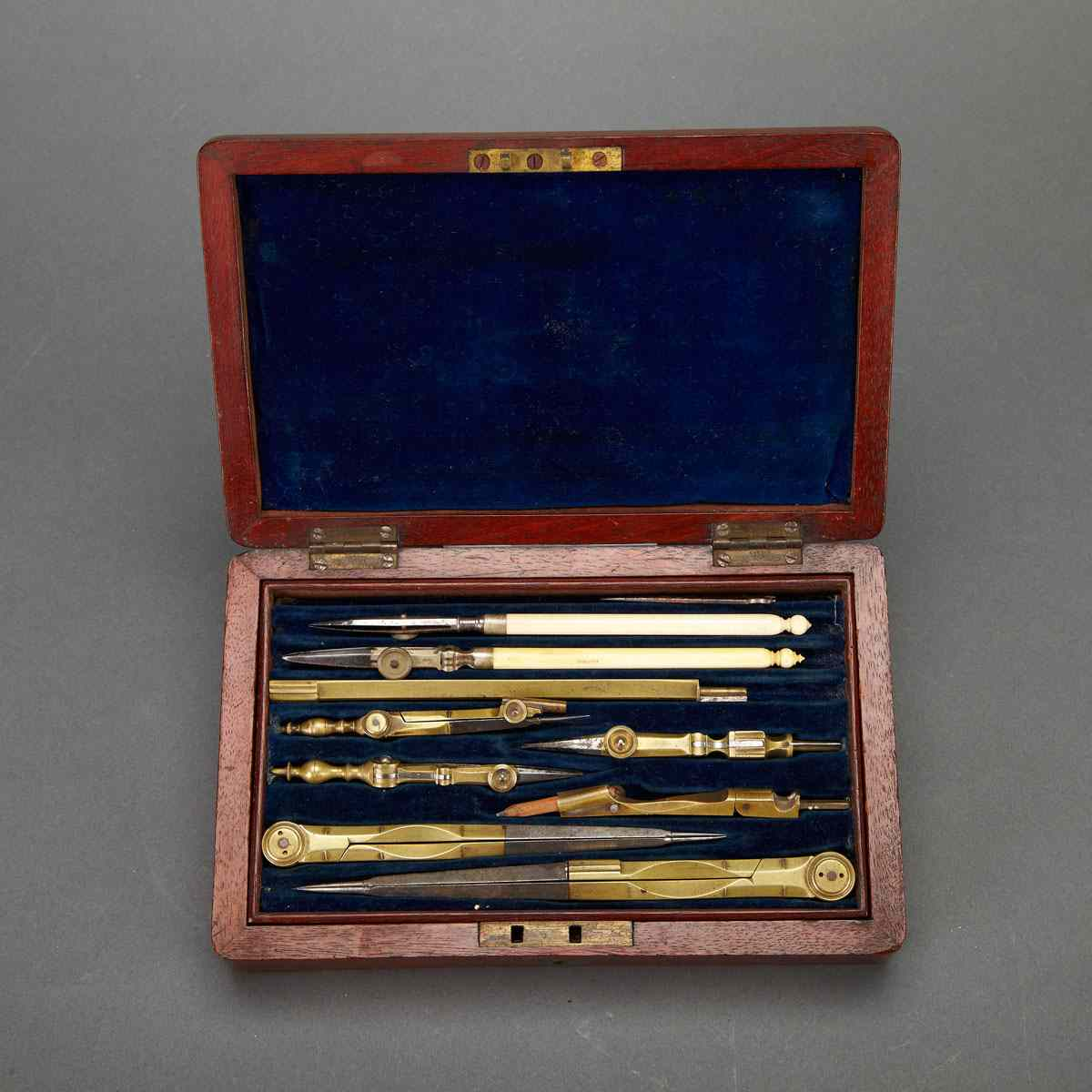 English Mahogany Cased Drafting Set J Halder Co Manchester mid