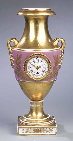 A Paris Porcelain Urn Form Mantel Clock 19th c heavily