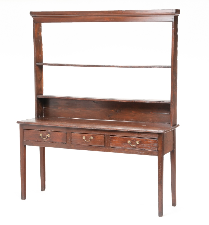 WELSH CUPBOARD Late 18th century pine and wormwood Two piece
