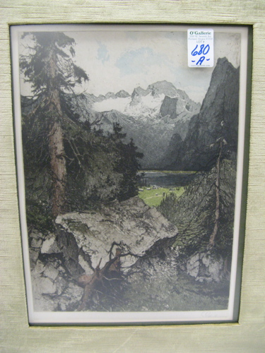 JOSEF EIDENBERGER ETCHING AND AQUATINT Austrian 1899 1991 Mountain landscape