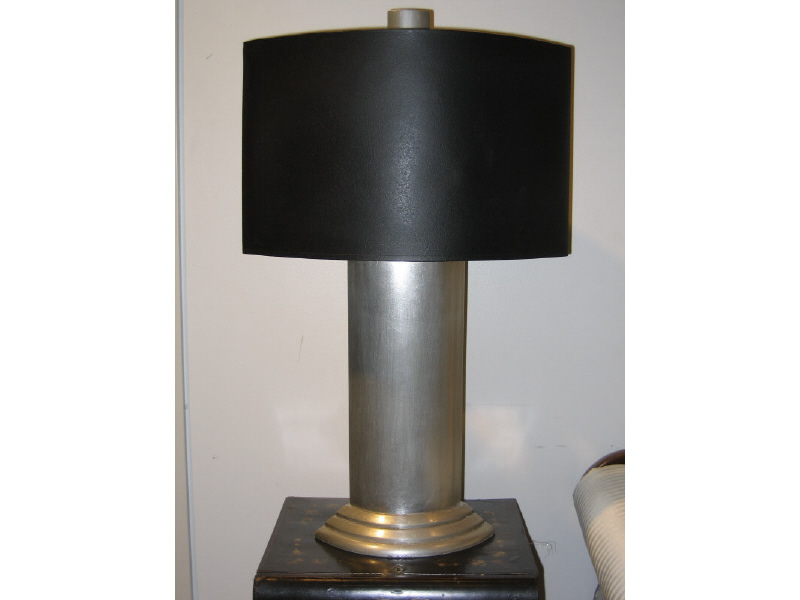 SILVERED TABLE LAMP with black shade h 28 Estimate 50