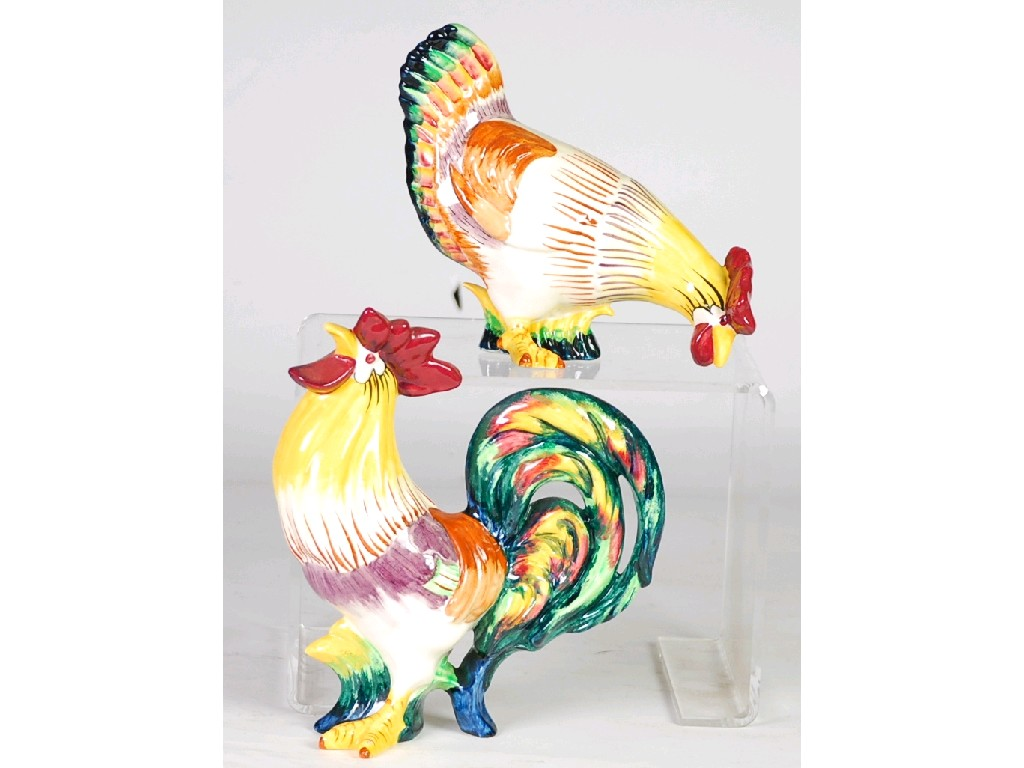 PAIR OF WEDGWOOD POTTERY MODELS OF COCKEREL AND HEN typically
