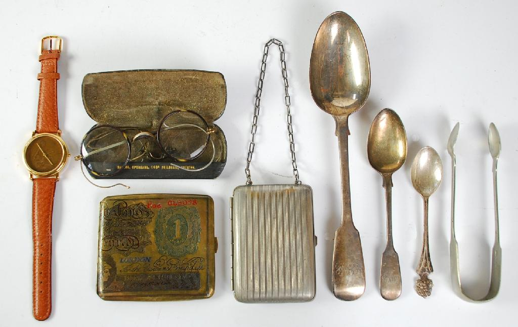 LONDON HALLMARKED SILVER SERVING SPOON TWO TEASPOONS sugar tongs plated