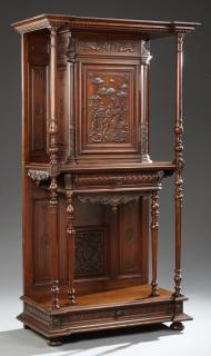 French Henri II Style Carved Walnut Cabinet on Sta French