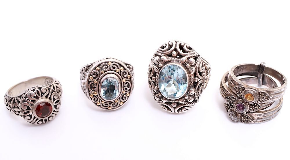 Silver w 18K Gold Accents Rings w Gemstones 4 Group