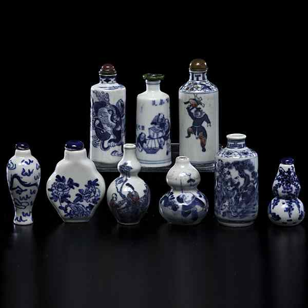 Chinese Blue and White Snuff Bottles Chinese 19th early 20th