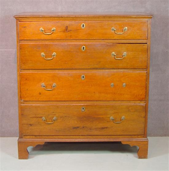 Walnut Four Drawer Chest of Drawers Circa 1800 Straight bracket