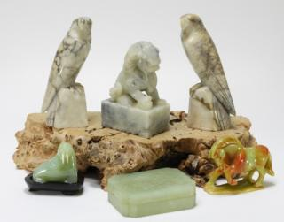 6 Chinese Carved Jade Hardstone Articles CHINA 20TH CENTURY A