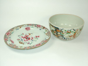Large Chinese famille rose dish enamelled in polychrome 42cm diameter