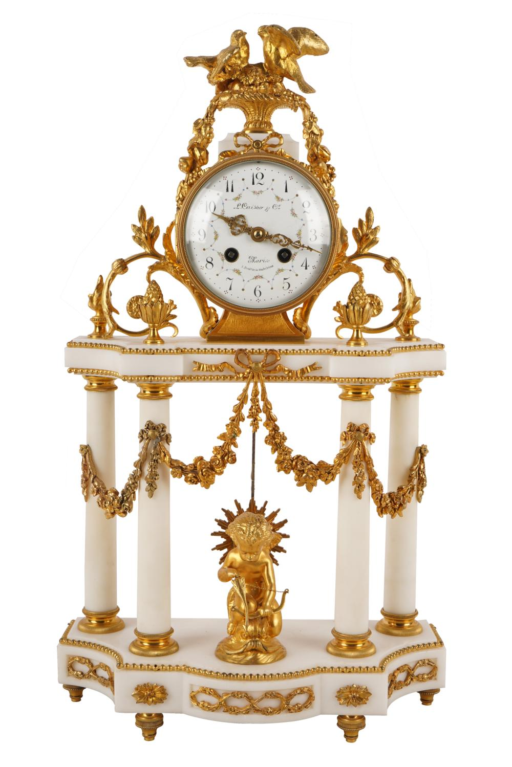 L CAIBBO FRENCH THREE PIECE CLOCK SETclock flanked by gilt
