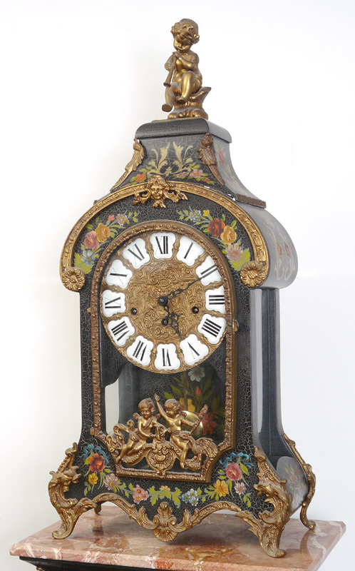 CONTINENTAL PAINT DECORATED MANTLE CLOCK PEDESTAL Contemporary mantle clock with